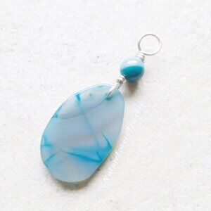 Milky  Pale Aqua Agate Geode Pendant - Beach Ocean Coastal - Handmade Jewelry